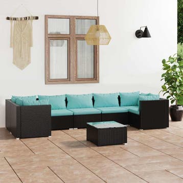 vidaXL 8-delige Loungeset met kussens poly rattan zwart, Verzenden, Nieuw, Loungeset