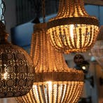 Grote handgemaakte Kralen Hanglamp Ø 52 cm - ACTIE !, Ophalen of Verzenden, Nieuw, Hout, 50 tot 75 cm