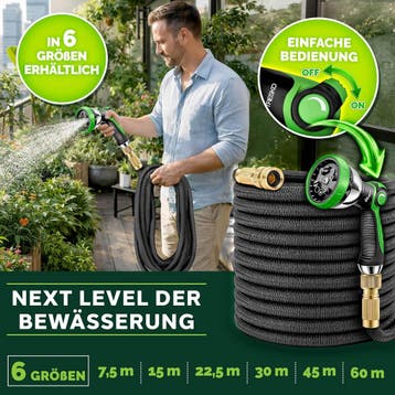 Flexibele Tuinslang - Inc. sproeikop - 60 meter - Zwart - TR, Verzenden, Zo goed als nieuw