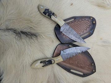 Keukenmes - Utility knife - met hoornhandvatten en bewerkte