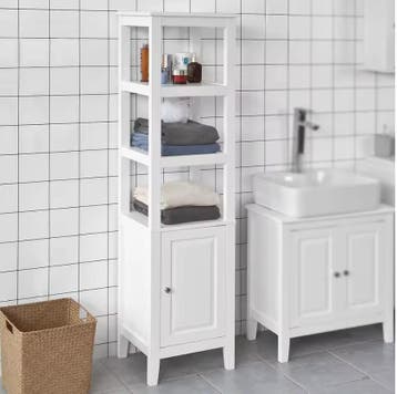 Hoge Badkamerkast met Deur en 3 Open Vakken, Verzenden, Nieuw