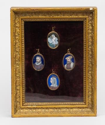 4 ingelijste miniatuur emaille portretten, Limoges, 19e eeuw