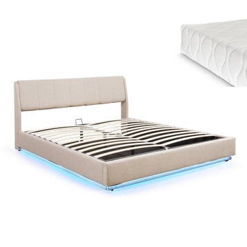 Tweepersoonsbed Tröstiar met matras en LED 180x200 cm beige, Verzenden, Nieuw