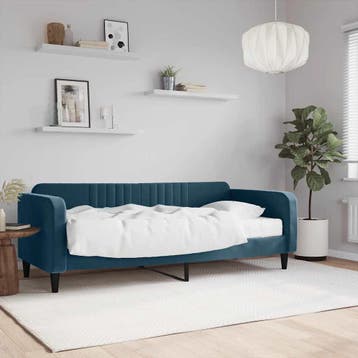 vidaXL Slaapbank met matras 90x200 cm fluweel blauw, 90 cm, Eenpersoons, Nieuw, 200 cm