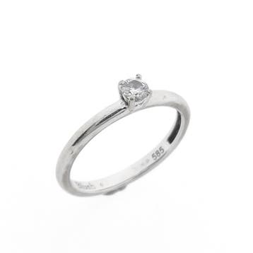 Witgouden solitair ring met zirconia; Blush, Gebruikt, Overige kleuren, Ophalen of Verzenden, 17 tot 18