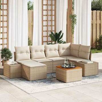 vidaXL Tuin Sofa Set 7 st Beige en wit, Tuin en Terras, Verzenden, Nieuw, Rotan, 7 zitplaatsen