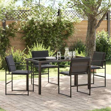 vidaXL Tuin eettafelset 5 pcs Zwart 140 x 70 x 73 cm, Tuin en Terras, Tuinstoelen, Verzenden, Nieuw, Textileen
