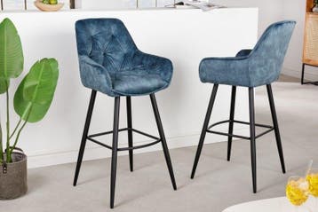 Design barkruk MILANO petrol fluwelen barstoel met, Ophalen of Verzenden, Nieuw