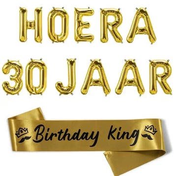 Hoera 30 Jaar folie ballonnen set met sjerp Birthday King, Verzenden, Nieuw, Versiering, Verjaardag