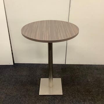 statafel rond Ø 80 cm, hoogte 114 cm, bruin eiken - RVS, Ophalen of Verzenden, Gebruikt