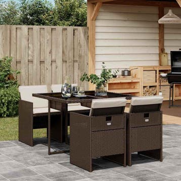 vidaXL 5-delige Tuinset met kussens poly rattan bruin, Verzenden, Nieuw, 4 zitplaatsen, Tuinset