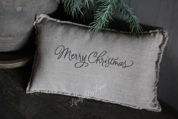 Fijn shabby linnen kussen Merry christmas 45 x 25 cm, Ophalen of Verzenden, Nieuw