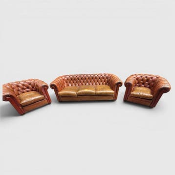 Sofa (3) - Chesterfield - Leder, Hout