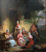 J Braet von Uberfeldt (1807-1894) - Gezelschap voor de, Antiek en Kunst, Kunst | Schilderijen | Klassiek
