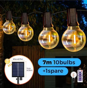 Solar Slingerlicht 12m – 30 LED G40 Bollen, USB en Solar, Verzenden, Nieuw