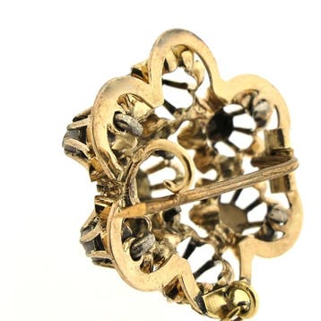 Gouden broche met roos geslepen diamanten; Ca 0,40 ct., Gebruikt, Ophalen of Verzenden, Met edelsteen, Goud
