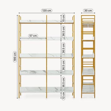 Boekenkast Noskik met 5 planken 180x120x30 cm wit marmerlook, Huis en Inrichting, Kasten | Boekenkasten, Verzenden, Nieuw