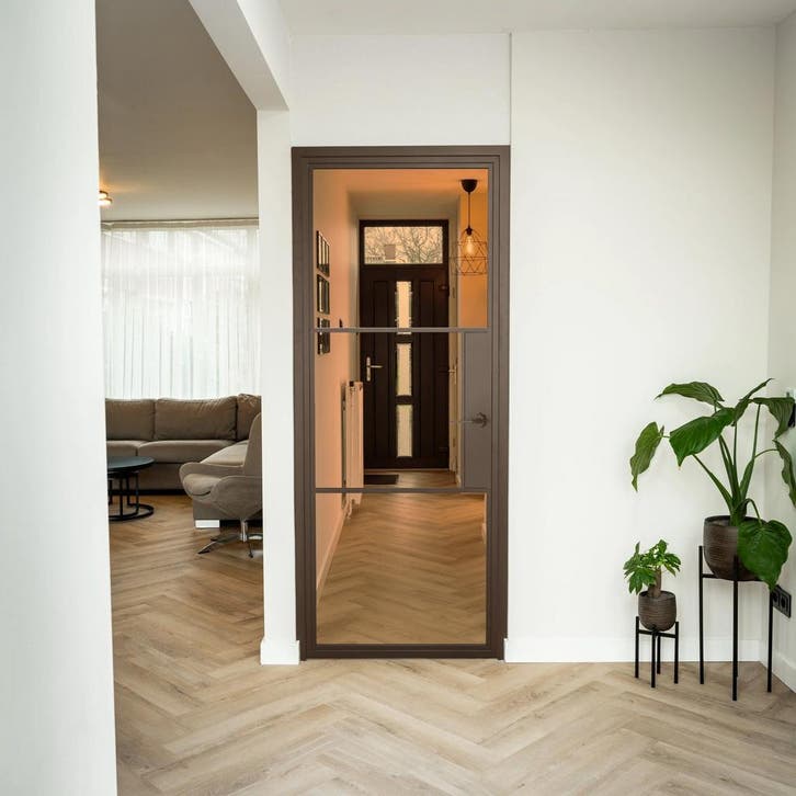 Stalen Binnendeur 3 Vlaks Brons Bronsrookglas Met slot, Doe-het-zelf en Verbouw, Deuren en Horren, Nieuw, Metaal, Binnendeur, 200 tot 215 cm