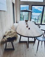 massiefeiken eettafels.organische.kiezel.deens.ovaal, Japandi, 100 tot 150 cm, Eikenhout, Vijf personen of meer