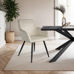 Eetkamerstoel Marilyn fluweellook, zwarte stoelpoten - crème, Huis en Inrichting, Stoelen, Verzenden, Nieuw