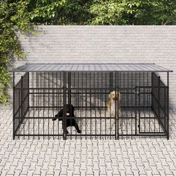 vidaXL Hondenkennel met dak 3,75 m² staal, Verzenden, Nieuw