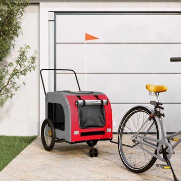 vidaXL Hondenfietstrailer oxford stof en ijzer rood en grijs, Verzenden, Nieuw