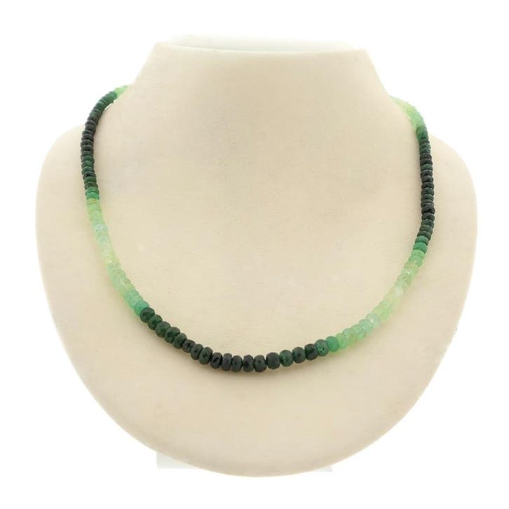 Smaragd kralenketting met gouden slot, Sieraden, Tassen en Uiterlijk, Kettingen, Overige kleuren, Gebruikt, Met edelsteen, Goud