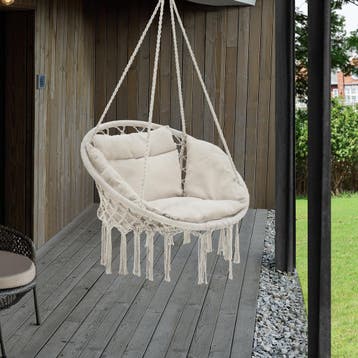 Hangstoel Kailua met kussen katoen max 150 kg creme, Verzenden, Nieuw