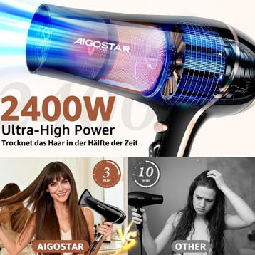 Fohn - Haardroger - Föhn met diffuser - 2400W - Zwart - Aigo, Verzenden, Zo goed als nieuw