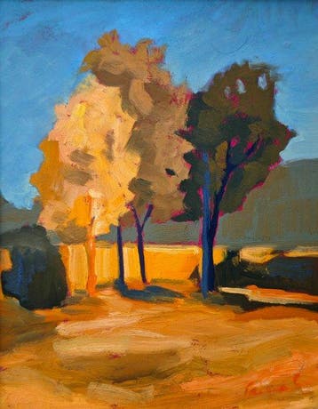 École fauviste espagnole (XX) - Arbres au crépuscule - NO