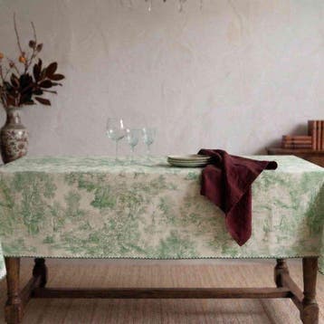 AA156 - Tafelkleed Groene Toile de Jouy 100% Katoen – 140 x