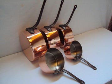 5 casseroles Havard cuivre inox - Steelpan (5) - Koper,, Antiek en Kunst, Antiek | Keukenbenodigdheden