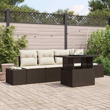 vidaXL Tuin Sofa Set 5 st Bruin en Crème, Verzenden, Nieuw, Rotan, 5 zitplaatsen