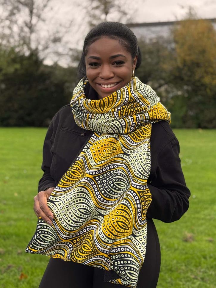 Warme Sjaal met Afrikaanse print Unisex - Gele Golven, Kleding | Dames, Mutsen, Sjaals en Handschoenen, Nieuw, Ophalen of Verzenden