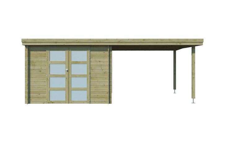 Woodlands Blokhut Oregon Met Overkapping Geïmpregneerd 595 x, Tuin en Terras, Tuinhuizen
