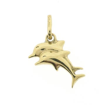 Gouden hanger van dolfijnen (Hanger of bedel), Sieraden, Tassen en Uiterlijk, Bedels, Ophalen of Verzenden, Gebruikt, Goud, Overige merken
