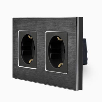 WANDCONTACTDOOS | ALUMINIUM | ZWART | TWEEVOUDIG, Ophalen of Verzenden, Nieuw, Stopcontact