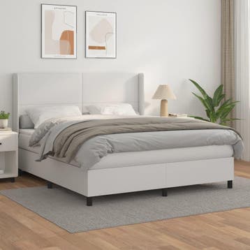vidaXL Boxspring met matras kunstleer wit 180x200 cm, Overige materialen, Eenpersoons, Verzenden, Wit
