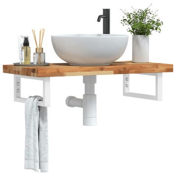 vidaXL Badkamer wandschap staal en massief acaciahout, Verzenden, Nieuw