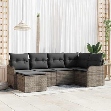 vidaXL Tuin Sofa Set 6 st Grijs poly rattan, Verzenden, Nieuw, Rotan, 6 zitplaatsen