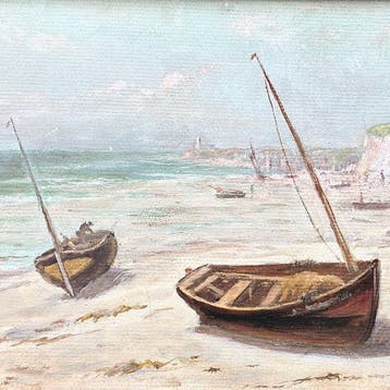 Franse school (XIX) - Marine en Normandie avec Bateaux