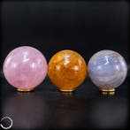 Harmonisch trio van bolletjes uit rozenkwarts, helerkwarts &