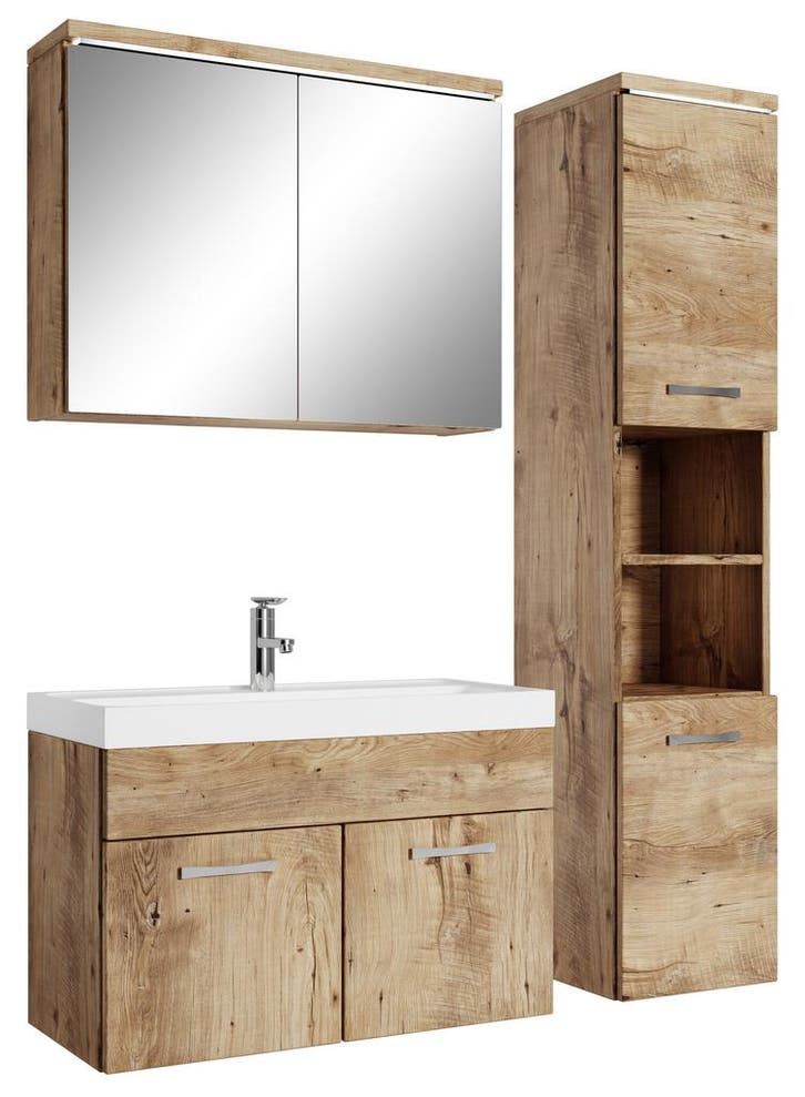 Badkamermeubel Set Paso 80 cm Kastanje Eiken Badmeubel, Huis en Inrichting, Badkamer | Badkamermeubels, Nieuw, Wastafelkast, Verzenden