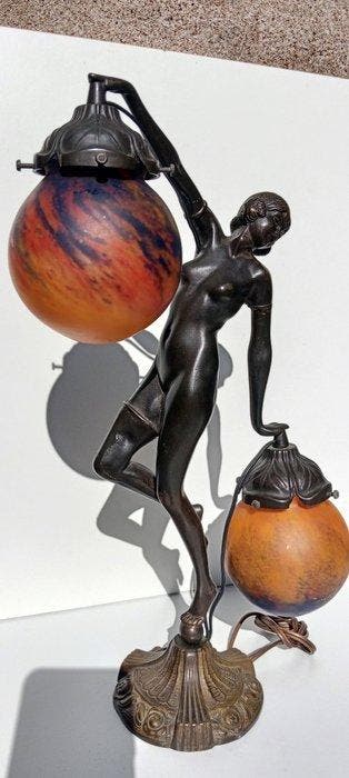 Tafellamp met beeldje - Brons - Le Verre Français