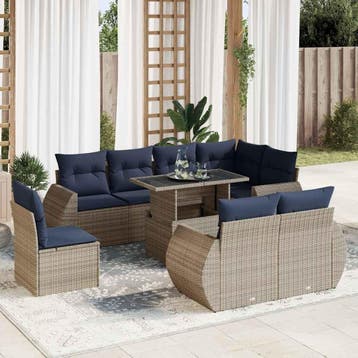 vidaXL 9-delige Loungeset met kussens poly rattan acacia, Verzenden, Nieuw, Loungeset