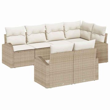 vidaXL Tuinbankenset 7 st Beige en Wit poly rattan, Verzenden, Nieuw, Rotan, 7 zitplaatsen
