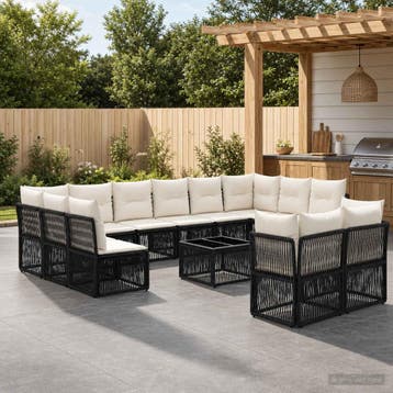 vidaXL Tuinbankenset 13 st Zwart poly rattan, Verzenden, Nieuw, 3 zitplaatsen
