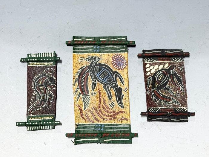 Drie interessante Aboriginal-dot-schilderijen - Bathurst -, Antiek en Kunst, Kunst | Niet-Westerse kunst