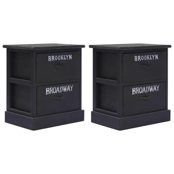 vidaXL Nachtkastjes 2 st 38x28x45 cm paulowniahout zwart, Huis en Inrichting, Minder dan 45 cm, Verzenden, Nieuw, Minder dan 55 cm