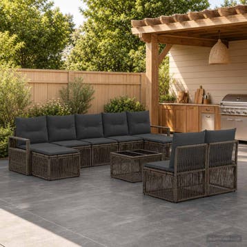 vidaXL Tuinbankenset 10 st Grijs poly rattan, Verzenden, Nieuw, Meer dan 8 zitplaatsen